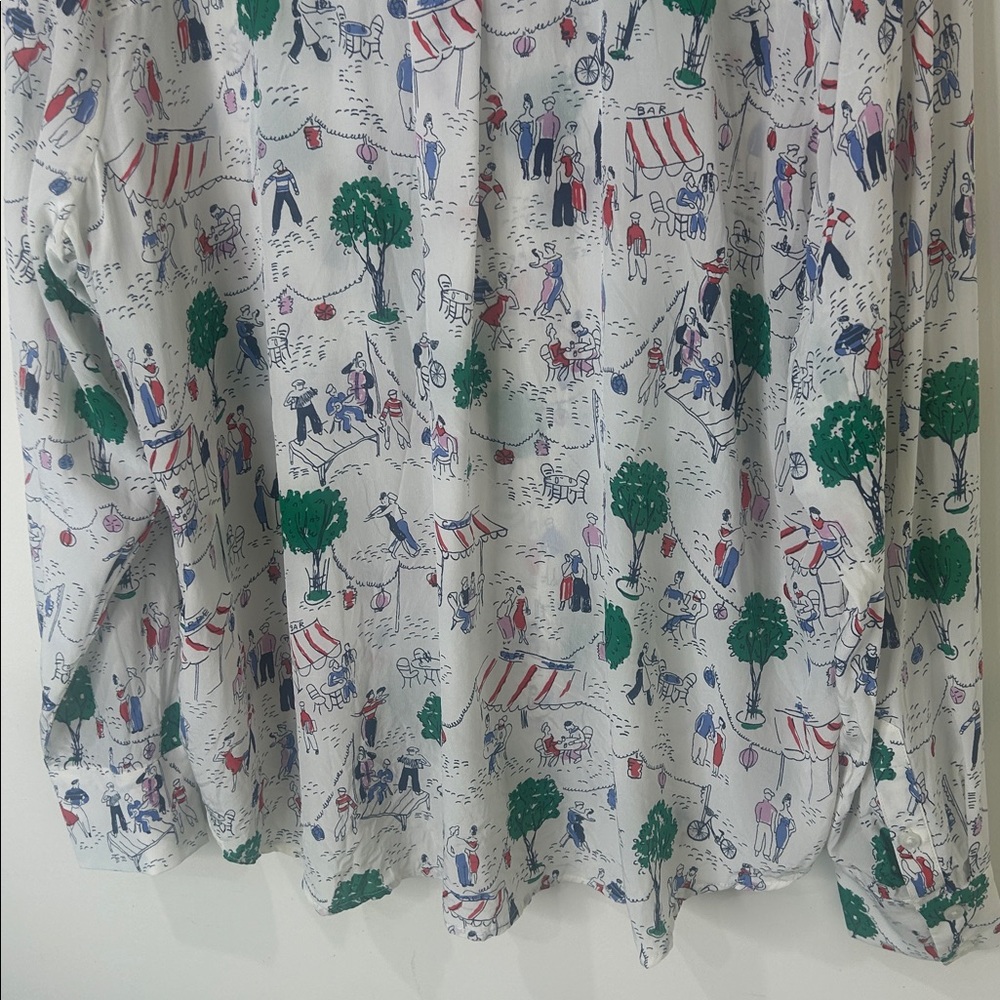 BODEN Sienna Silk Shirt Ivory Paris Scene Size 20-22R - Picture 13 of 15